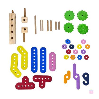 Imagem de Construtor Monta, Brinca e Desmonta Brinquedo Educativo em Madeira e EVA - Bate Bumbo - 3 anos