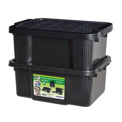Imagem de Container Organizador com Tampa Empilhável Preto 40 Litros Arqplast