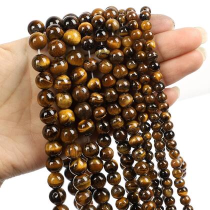 Imagem de Contas De Pedra Natural Olho De Tigre Amarelo Redondas Soltas Para Pulseira De Joias Diy 14 Tamanhos