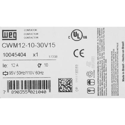 Imagem de Contator 110V 12A Weg Tripolar 1NA CWM12-10-30V15