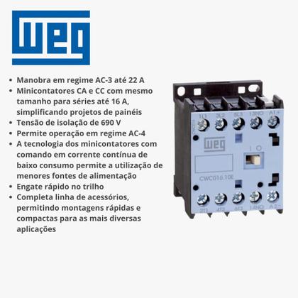 Imagem de Contator Mini Weg 1NA 10A 220V CWC016 Tripolar 60Hz