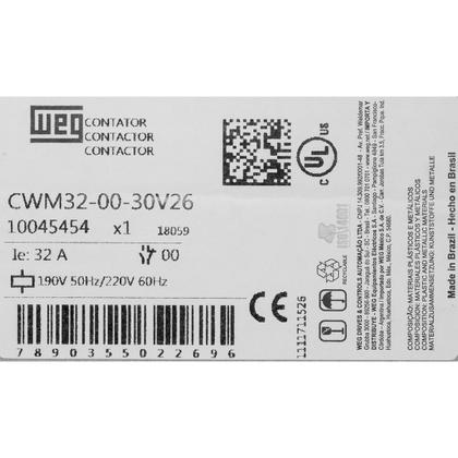 Imagem de Contator Tripolar CWM32-00-30V26 32A 220VCA Weg