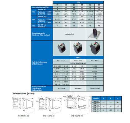 Imagem de CONTATOR TRIPOLAR JX1B 16A 127VCA AUXILIARES 2NA+2NF (Carga máxima 9A)
