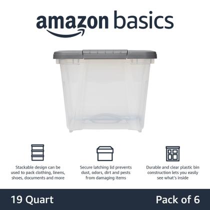Imagem de Contêineres de armazenamento Amazon Basics, pacote de 19 litros com 6