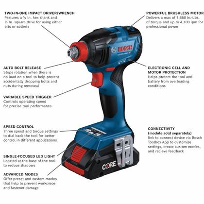 Imagem de Controlador/chave de impacto Bosch GDX18V-1860CB25 18V com baterias