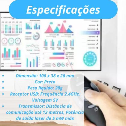 Imagem de Controlador Controle Wirelles Laser P/ Projetor Pc -Apresentações, TCC - Entrega Rápida