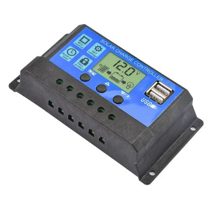 Imagem de Controlador de Carga Solar PWM 12V/24V - 10A/30A com Temporizador e Display LCD