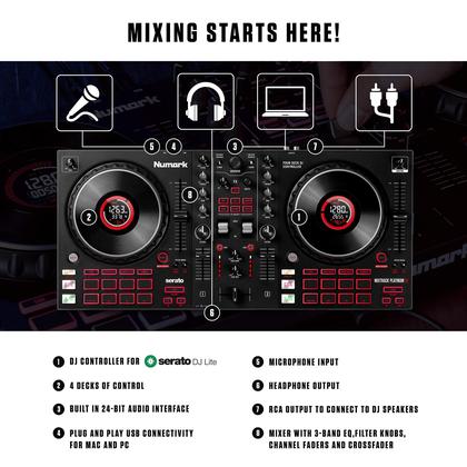 Controlador de DJ Numark Mixtrack Platinum FX Serato 4 Deck
