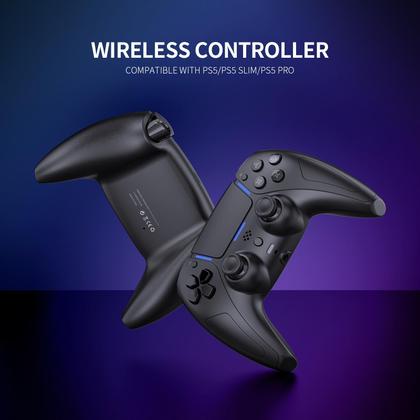 Imagem de Controlador de jogos sem fio LED JDDWIN para PS5/PC/Android/iOS/Mac/Steam Deck, efeito Hall, áudio Bluetooth, Marco, Turbo, vibração dupla, gamepad de controle de movimento de 6 eixos com alto-falante (preto)