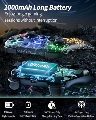 Imagem de Controlador de Switch Sem Fio (2 Unidades) - 1000mAh com LED de 9 Cores