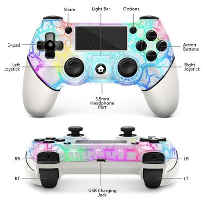 Imagem de Controlador sem fio AceGamer para PS4 branco com luz RGB