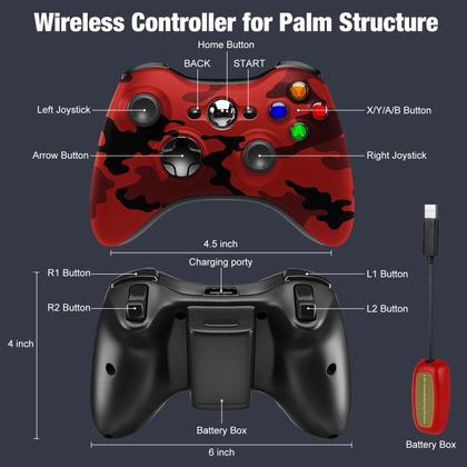 Imagem de Controlador sem fio BUERTT para Xbox 360 Gamepad Camo Red