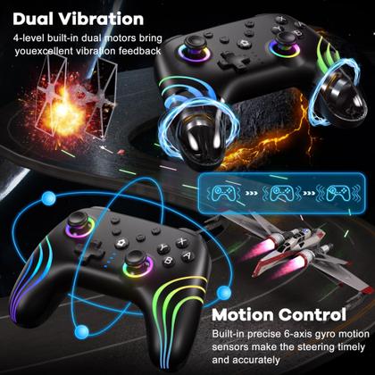 Imagem de Controlador Sem Fio SINPIPOW Wireless Pro com RGB - para Switch/Lite/OLED/PC