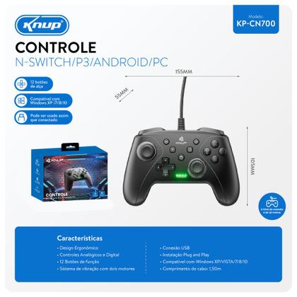 Imagem de Controle Gamer Com Fio USB Android Computador PC Console Video Game Joystick Knup KP-CN700