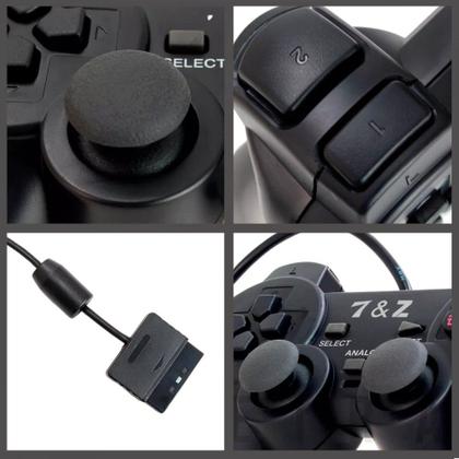 Imagem de Controle Gamer Dualshock PS2 com Fio e Cabo de 1,5 metros, Botões sensível.