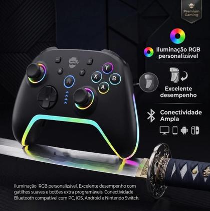 Imagem de Controle Gamer Ninja Sword V2, RGB, Bluetooth, PC, Android, iOS, Switch, Preto, GN-CT-SWBYNWV2