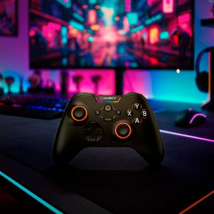 Imagem de Controle Husky Hunter, Com Fio, Compativel com PC/Android/iOS, 24 Botões Programáveis, RGB, Preto - HJK001PT