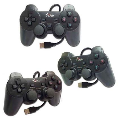Imagem de Controle Joystick Analógico Dual Shock Com Fio Usb para Pc Notebook FEIR FR-202