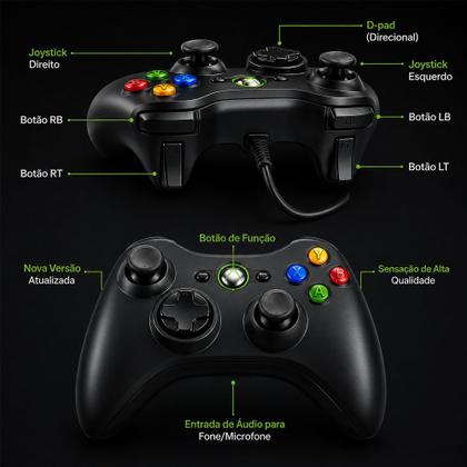 Imagem de Controle Manete Joystick compativel com Pc Xbox 360 Tv Com Fio Usb