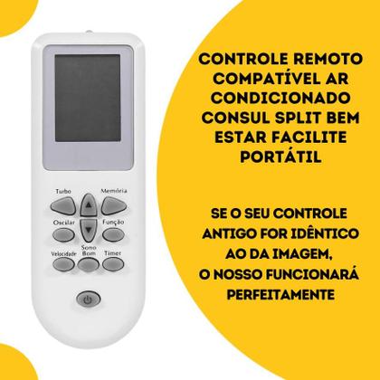 Imagem de Controle Remoto Ar Condicionado Compatível Com Consul Split Bem Estar Facilite Portátil Com Pilhas