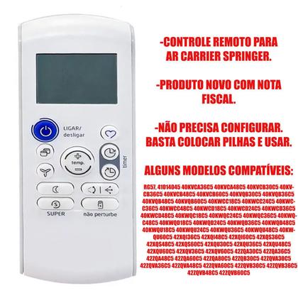 Imagem de Controle Remoto Ar Split Carrier 40KWCC48C5 42ZQB30C5