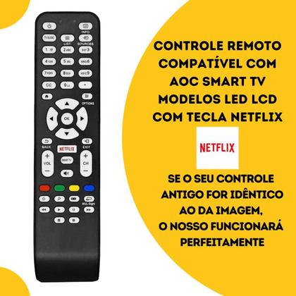 Imagem de Controle Remoto Compatível Com AOC Smart TV LCD LED com Netflix