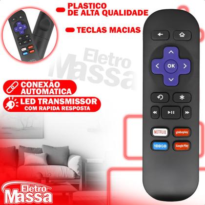 Imagem de Controle Remoto Compatível com TV Aoc Roku Streaming Hbo Netflix