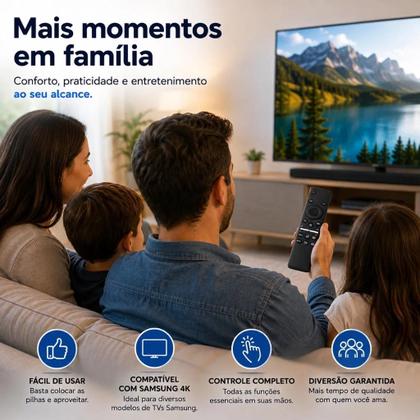 Imagem de Controle Remoto Compatível para TV Samsung Smart 4K com Atalhos LED LCD
