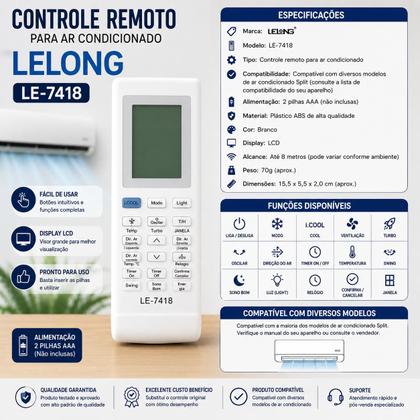 Imagem de Controle Remoto LE7418 Compatível com Electrolux Ar Condicionado Split Inverter