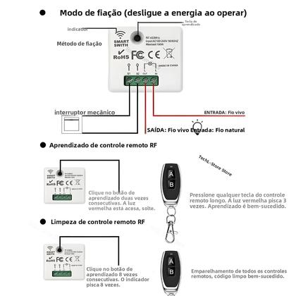 Imagem de Controle Remoto Sem Fio 433Mhz AC 220V Mini Interruptor De Luz Módulo Relé RF Tuya Smart Life Google