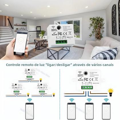 Imagem de Controle Remoto Sem Fio 433Mhz AC 220V Mini Interruptor De Luz Módulo Relé RF Tuya Smart Life Google