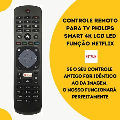 Imagem de Controle Remoto TV Philips Smart 4K LCD LED Função Netflix + Pilhas