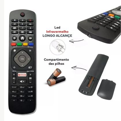 Imagem de Controle Remoto TV Philips Smart 4K LCD LED Função Netflix + Pilhas