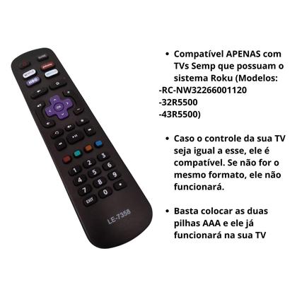 Imagem de Controle Remoto Universal Compatível Tv Semp Roku Smart