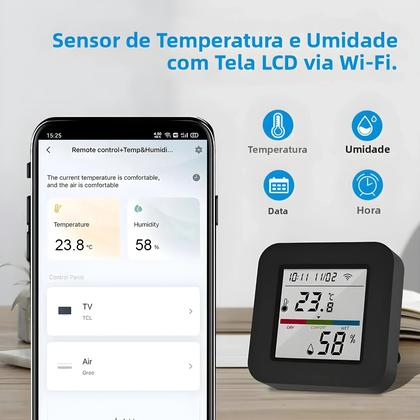 Imagem de Controle Remoto Universal Inteligente Com Sensor De Temperatura E Umidade Para Ar Condicionado E TV