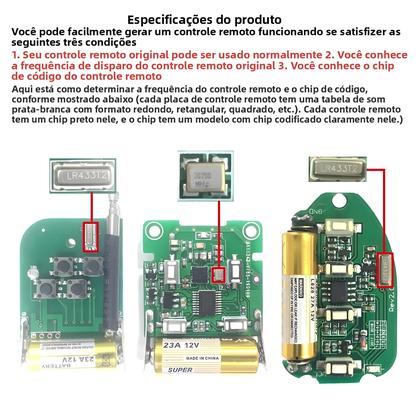Imagem de Controle Remoto Universal Sem Fio 433MHz 330MHz Com 2 Botões Para Portão De Garagem - Duplicador