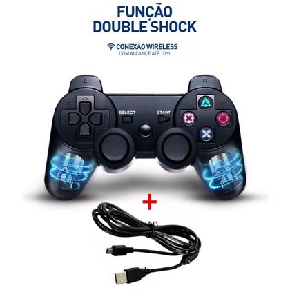 Imagem de Controle Sem Fio Compatível Para Ps3 Pc Joystick Manete Cor Preto Mais Cabo de Carregamento