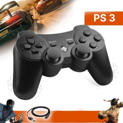Imagem de Controle Sem Fio Compatível Para Ps3 Pc Joystick Manete Cor Preto Mais Cabo de Carregamento