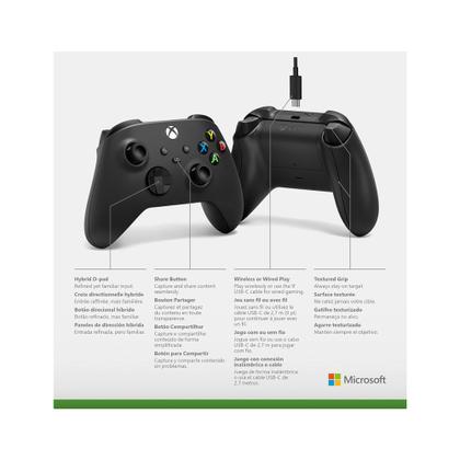 Imagem de Controle Sem Fio Xbox Series e PC Carbon Black com Cabo USB-C - 1V8-00013
