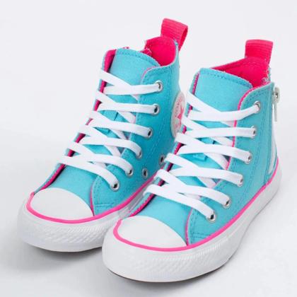 Imagem de Converse Tênis Chuck Taylor All Star Infantil Azul Claro/Rosa Choque/Branco