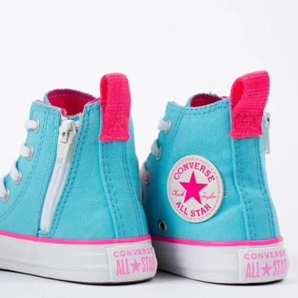 Imagem de Converse Tênis Chuck Taylor All Star Infantil Azul Claro/Rosa Choque/Branco