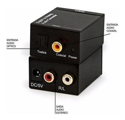 Imagem de Conversor Áudio Digital Cabo Óptico Coaxial P/ Rca Analógico