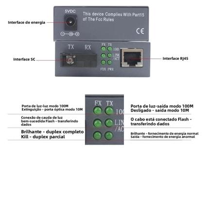 Imagem de Conversor De Mídia Óptica De Fibra Monomodo 25KM HTB-3100 Porta SC 10/100M Com Fonte De Alimentação