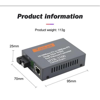 Imagem de Conversor De Mídia Óptica De Fibra Monomodo 25KM HTB-3100 Porta SC 10/100M Com Fonte De Alimentação