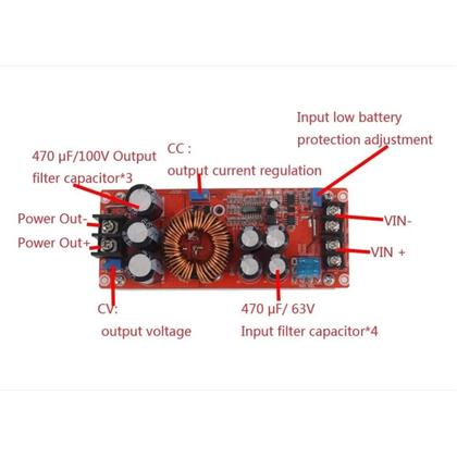 Imagem de Conversor de Tensão Ajustável para Carro 1200W - Boost 20A (8-60V para 12-83V)