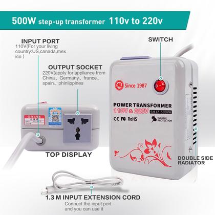 Imagem de Conversor de tensão SUNSHUN Step Up 110V/120V para 220V/240V 500W