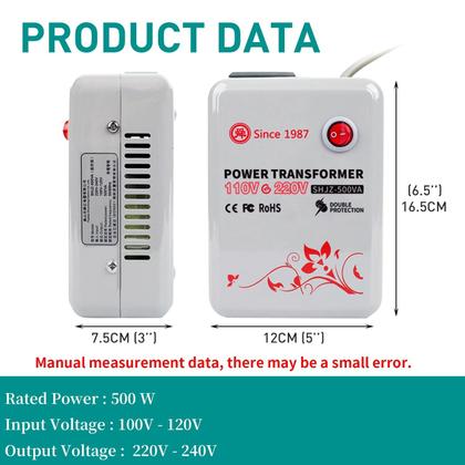 Imagem de Conversor de tensão SUNSHUN Step Up 110V/120V para 220V/240V 500W