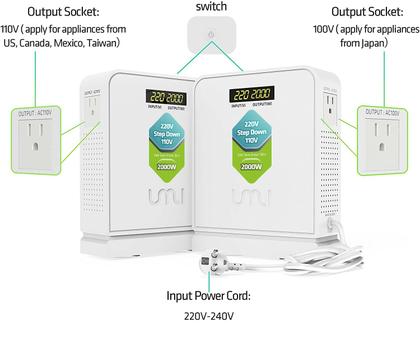 Imagem de Conversor de tensão UMI 2000W Step Down 220V para 110V com modo automático