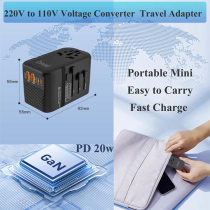 Imagem de Conversor de tensão Zanoal 220V a 110V com portas tipo C e USB