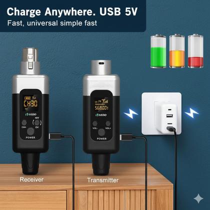 Imagem de Conversor Microfone Sem Fio Uhf Transmissor Receptor 48v Preto prata